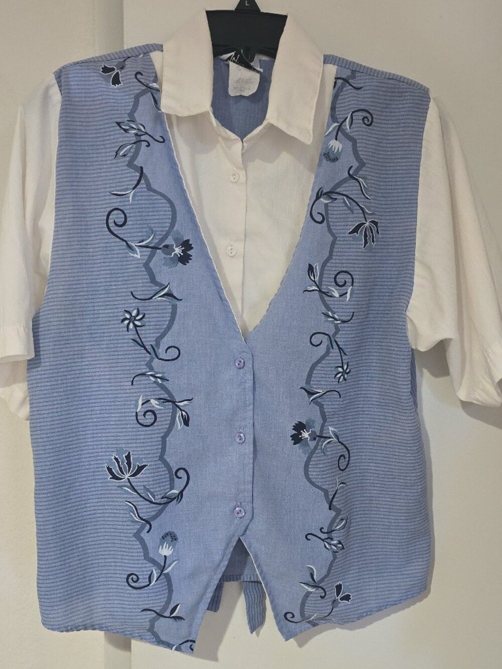Vintage 90s Tapestry Blue Floral Embroidered Vest Blouse Combo Cottagecore Coque
